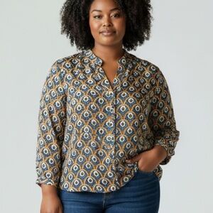 MELLODAY | Women’s Peacock Semi Sheer Long Sleeve Button Up Blouse size XL Retro